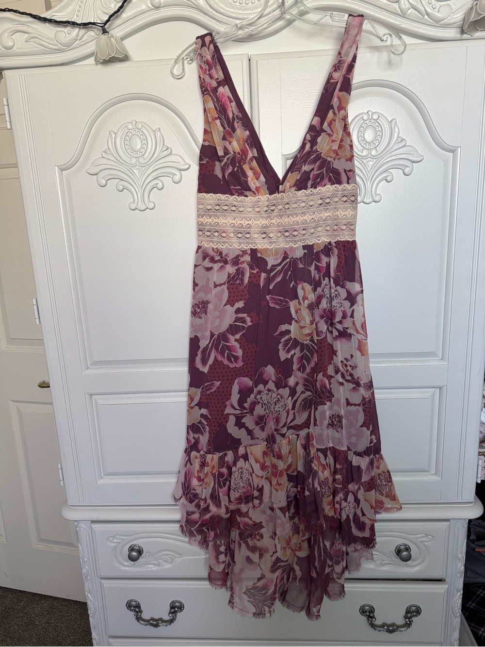 Free People Plum Floral High-Low V-Neck Dress